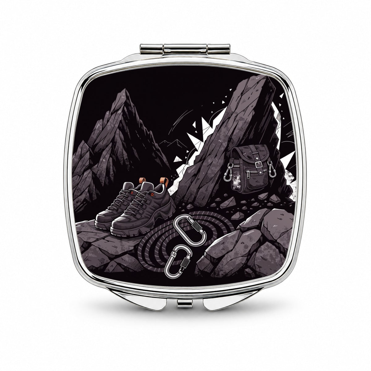 Hiking Rock Climbing Gear Dark Mountain Small Travel Purse Handbag Pocket Makeup Compact Mirror