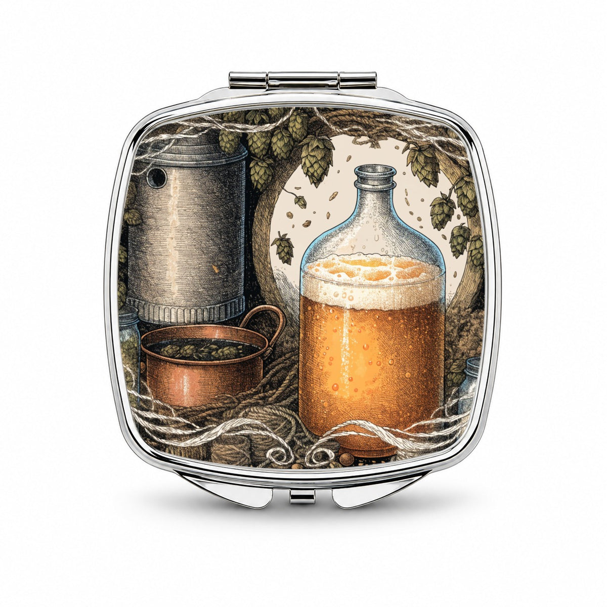 Home Brewing Beer Small Travel Purse Handbag Pocket Makeup Compact Mirror