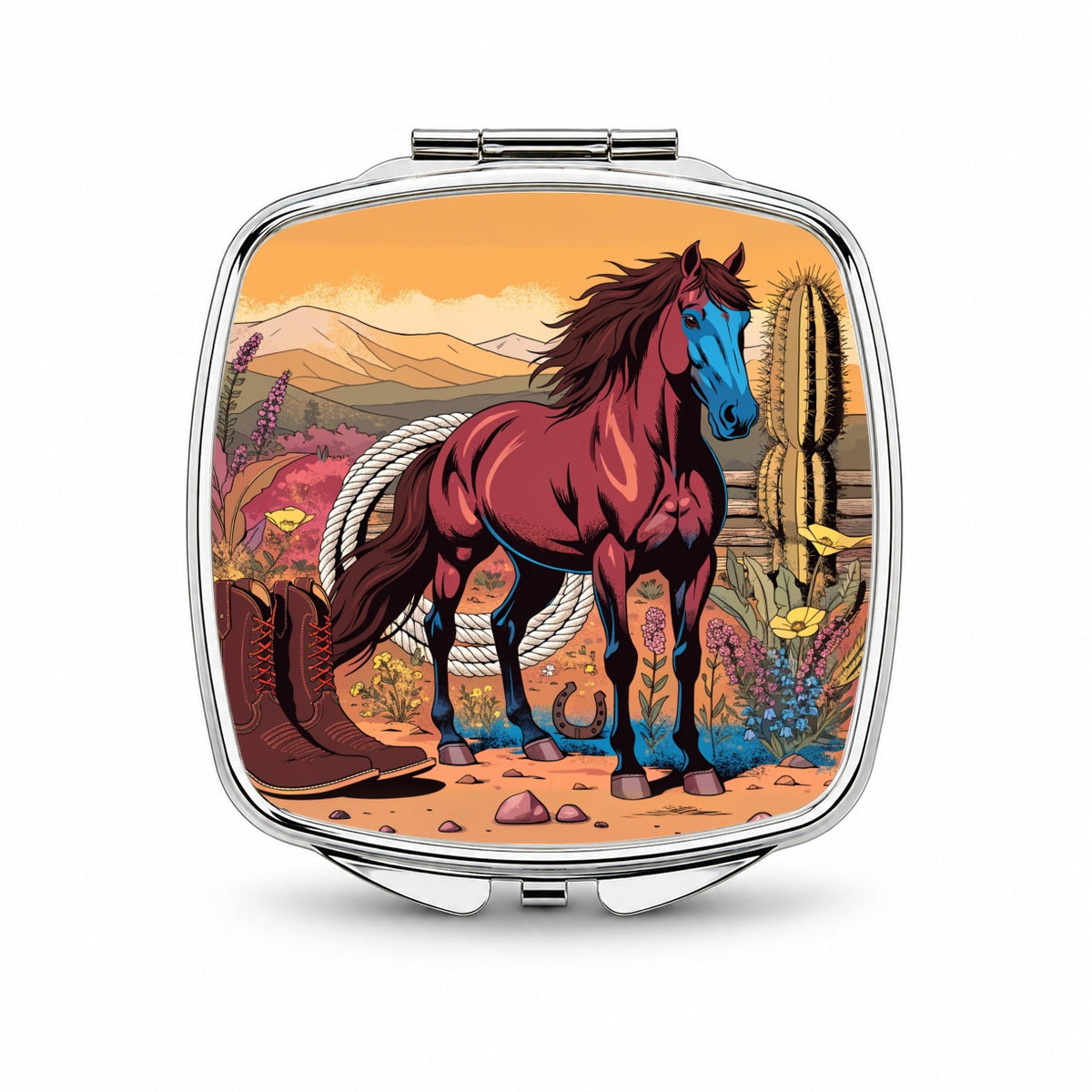 Horse Rancher Western Cowboy Small Travel Purse Handbag Pocket Makeup Compact Mirror