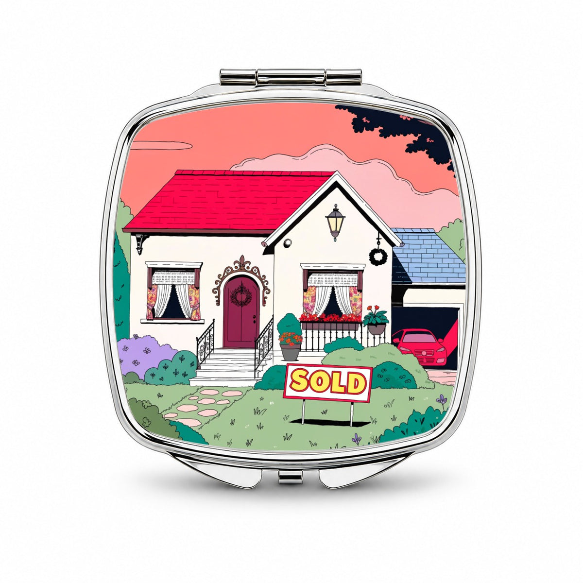 House Sold Realtor Real Estate Small Travel Purse Handbag Pocket Makeup Compact Mirror