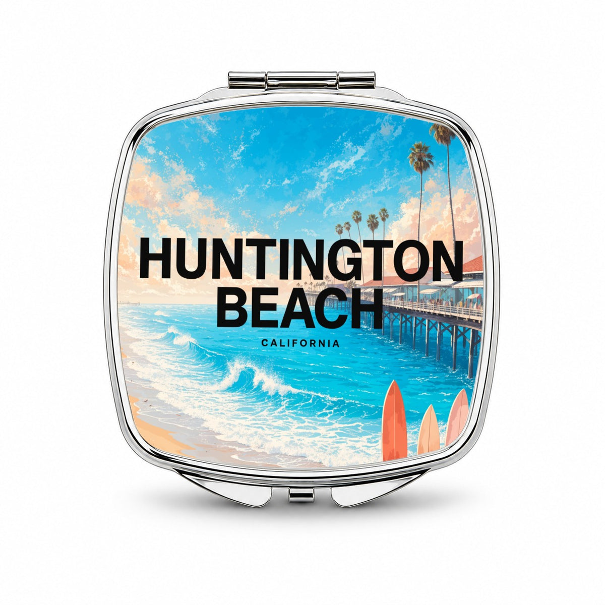 Huntington Beach California Travel Small Travel Purse Handbag Pocket Makeup Compact Mirror