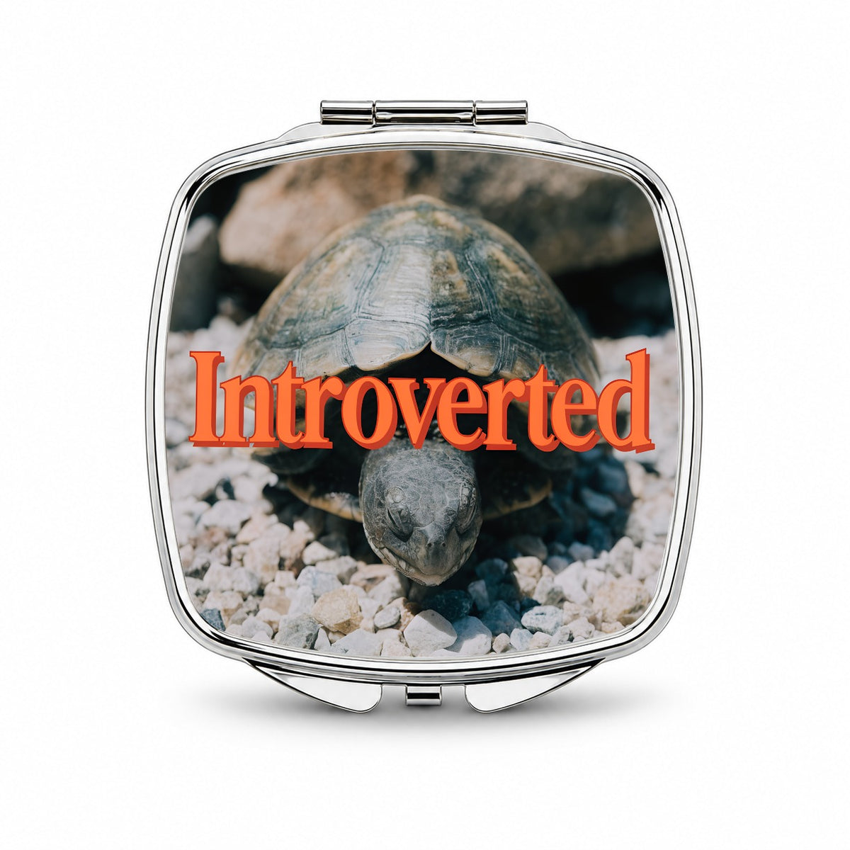 Introverted Shy Turtle Funny Small Travel Purse Handbag Pocket Makeup Compact Mirror