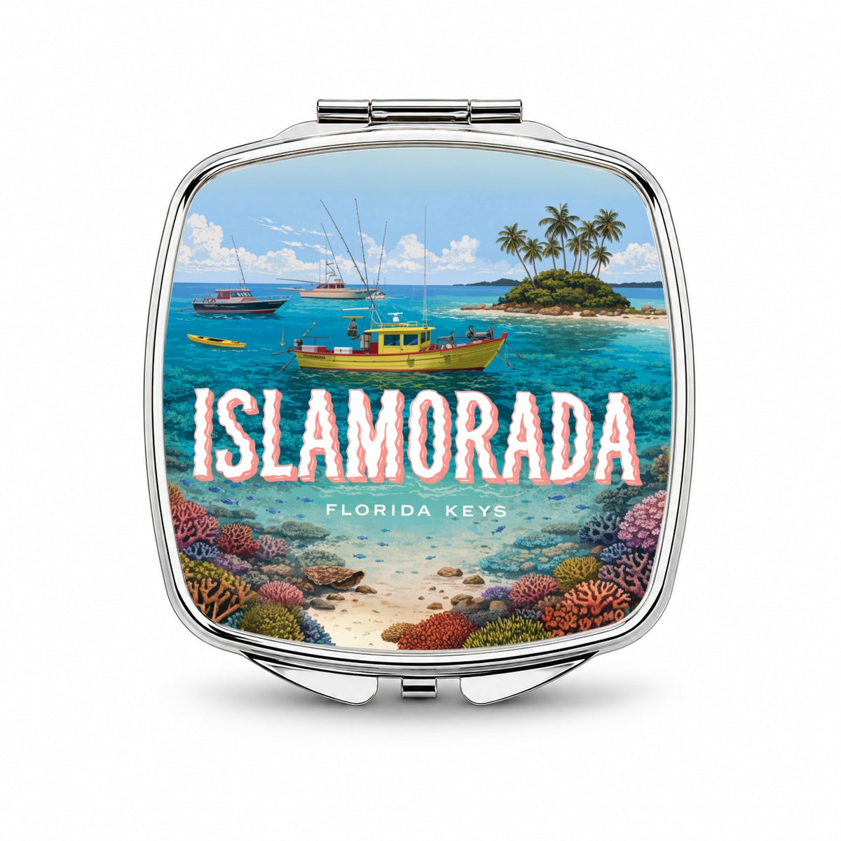 Islamorada Florida Travel Small Travel Purse Handbag Pocket Makeup Compact Mirror