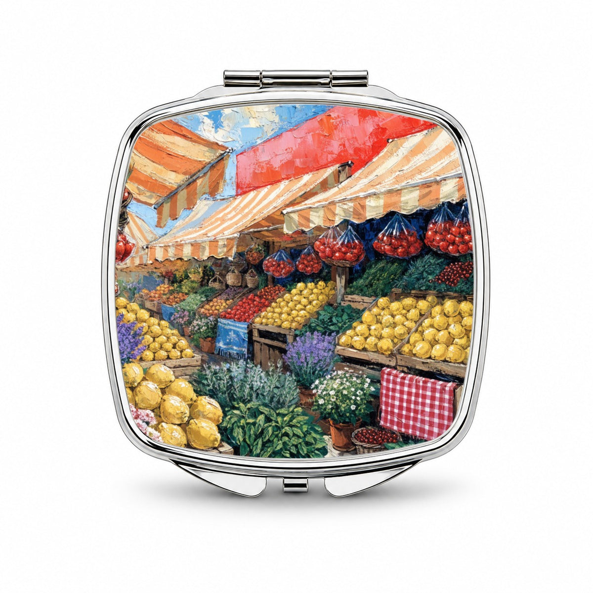 Italian Market Summer Small Travel Purse Handbag Pocket Makeup Compact Mirror