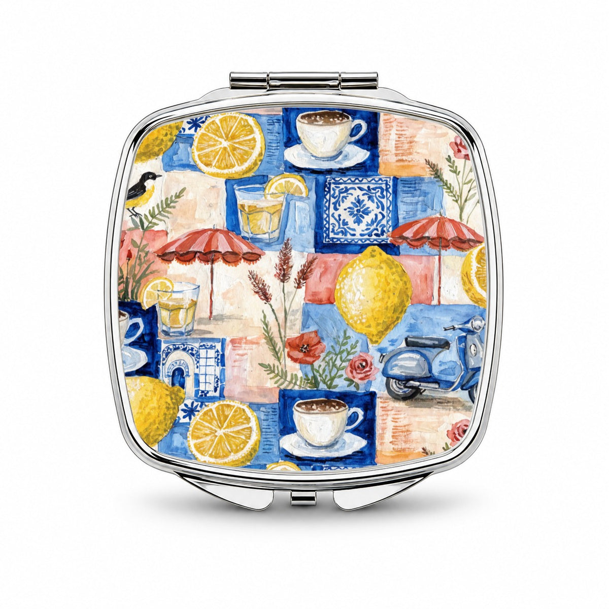 Italian Mediterranean Summer Lemons Small Travel Purse Handbag Pocket Makeup Compact Mirror