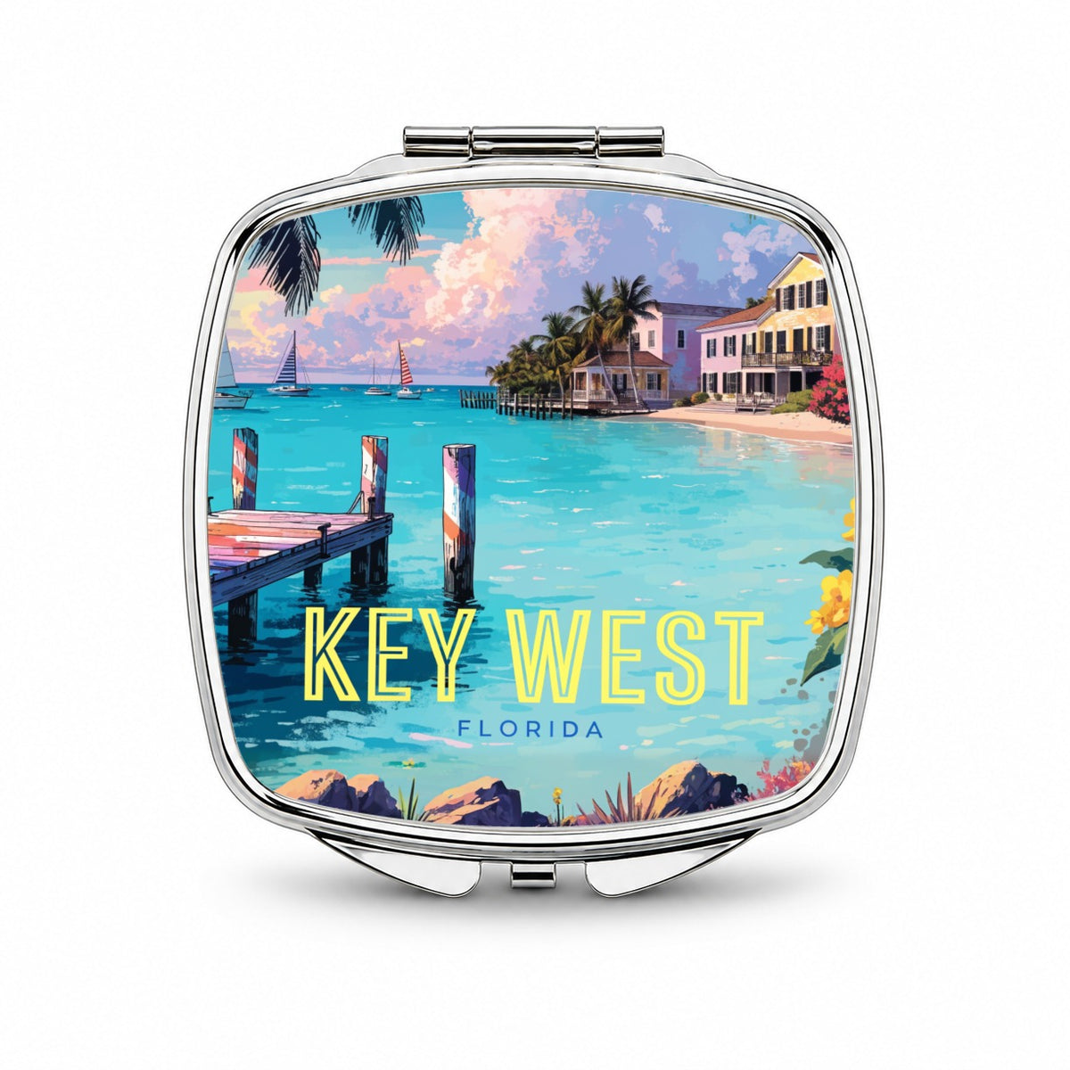 Key West Florida Travel Scenic Small Travel Purse Handbag Pocket Makeup Compact Mirror