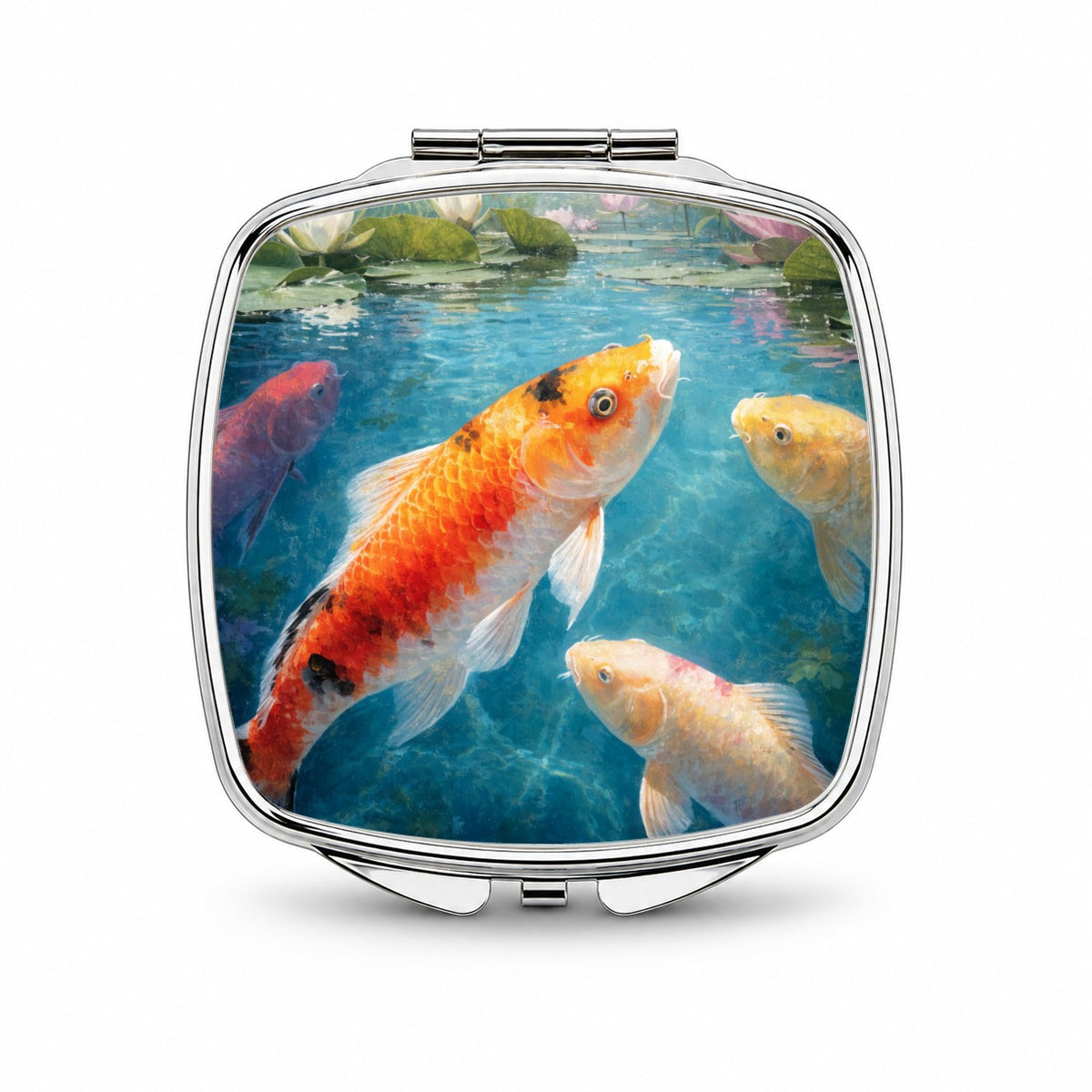 Koi Water Lily Pond Small Travel Purse Handbag Pocket Makeup Compact Mirror