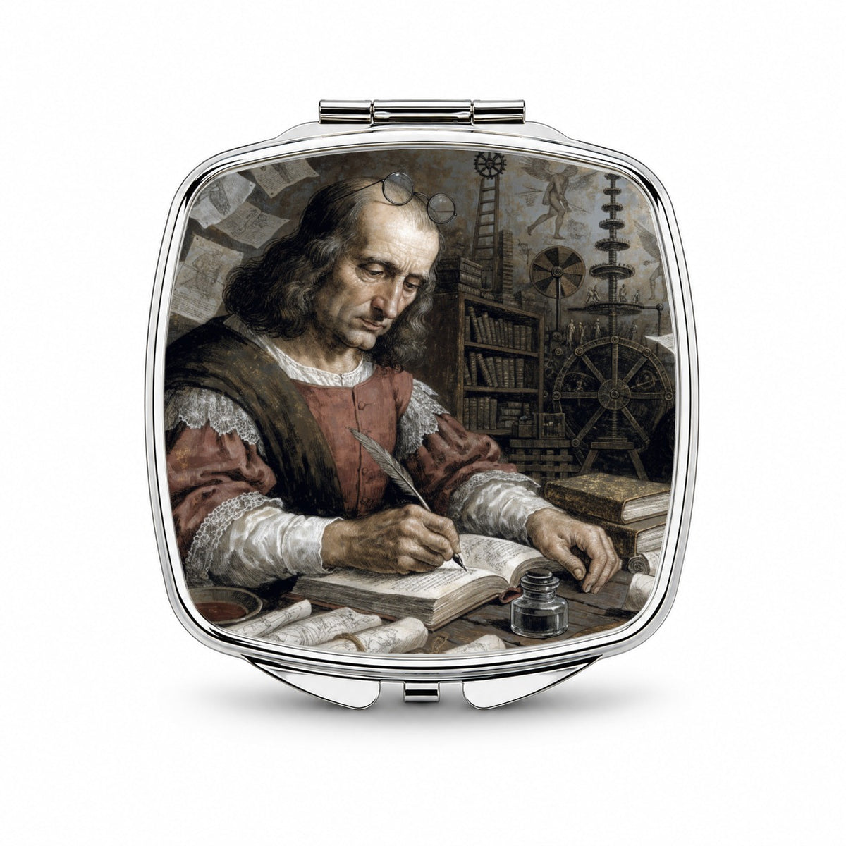 Leonardo Da Vinci Small Travel Purse Handbag Pocket Makeup Compact Mirror