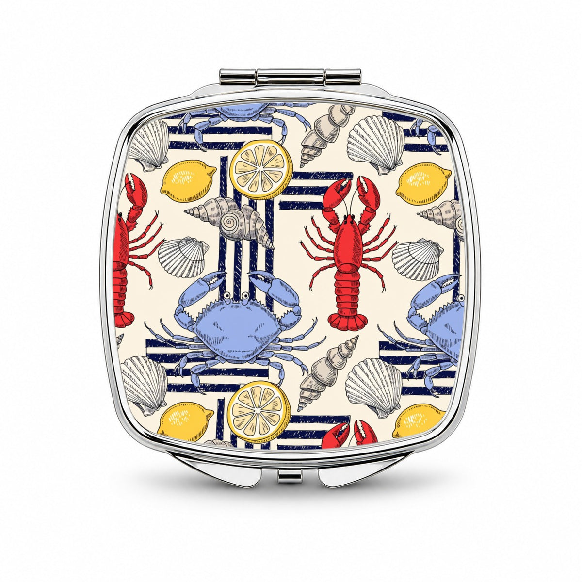 Lobsters Blue Crabs Lemons Small Travel Purse Handbag Pocket Makeup Compact Mirror