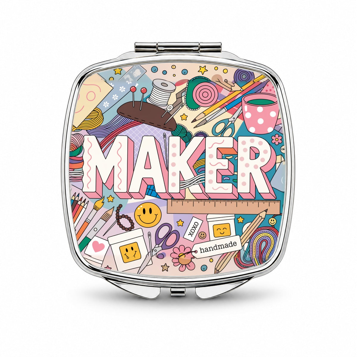 Maker Crafting Handmade Sewing Cute Small Travel Purse Handbag Pocket Makeup Compact Mirror