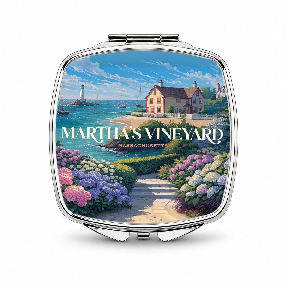 Martha's Vineyard Massachusetts Travel Small Travel Purse Handbag Pocket Makeup Compact Mirror