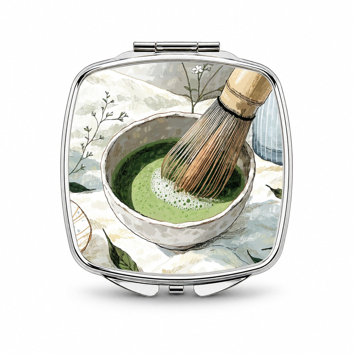Matcha Tea Quaint Small Travel Purse Handbag Pocket Makeup Compact Mirror
