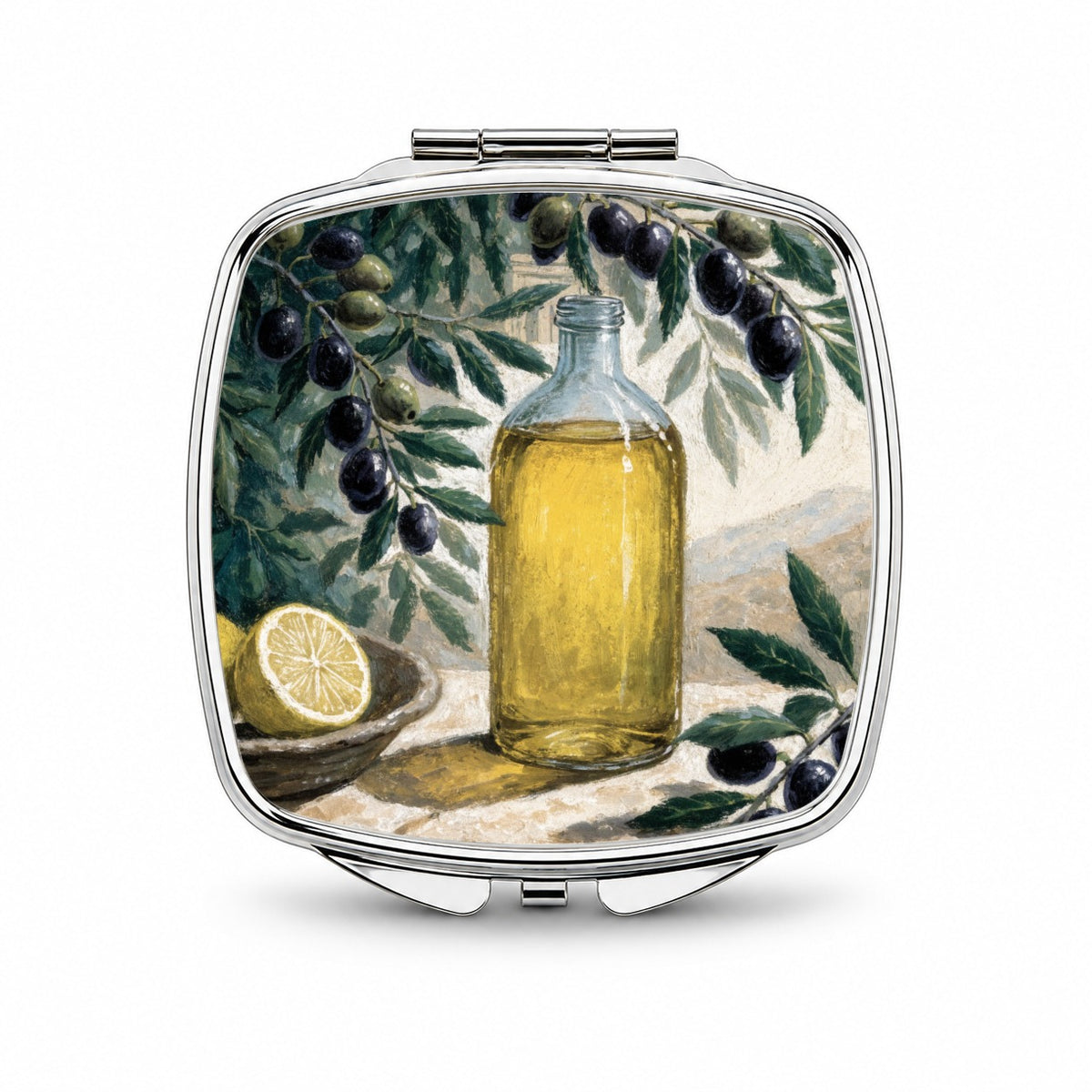 Mediterranean Olive Oil Small Travel Purse Handbag Pocket Makeup Compact Mirror