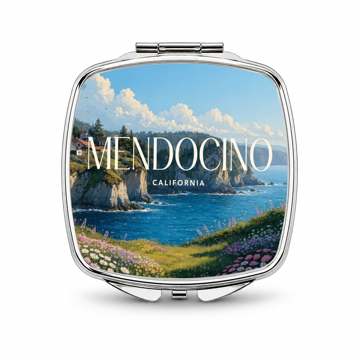 Mendocino California Small Travel Purse Handbag Pocket Makeup Compact Mirror