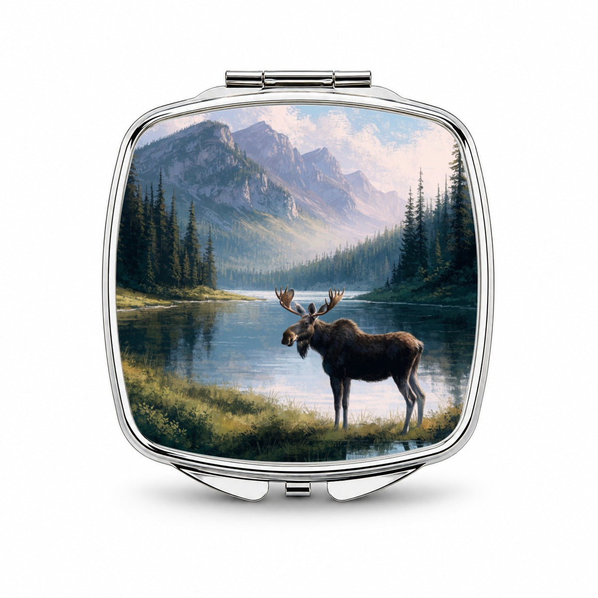 Moose Mountain Lake Small Travel Purse Handbag Pocket Makeup Compact Mirror