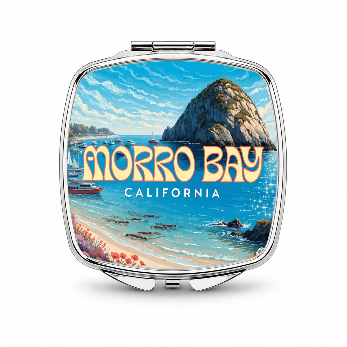 Morro Bay California Travel Small Travel Purse Handbag Pocket Makeup Compact Mirror