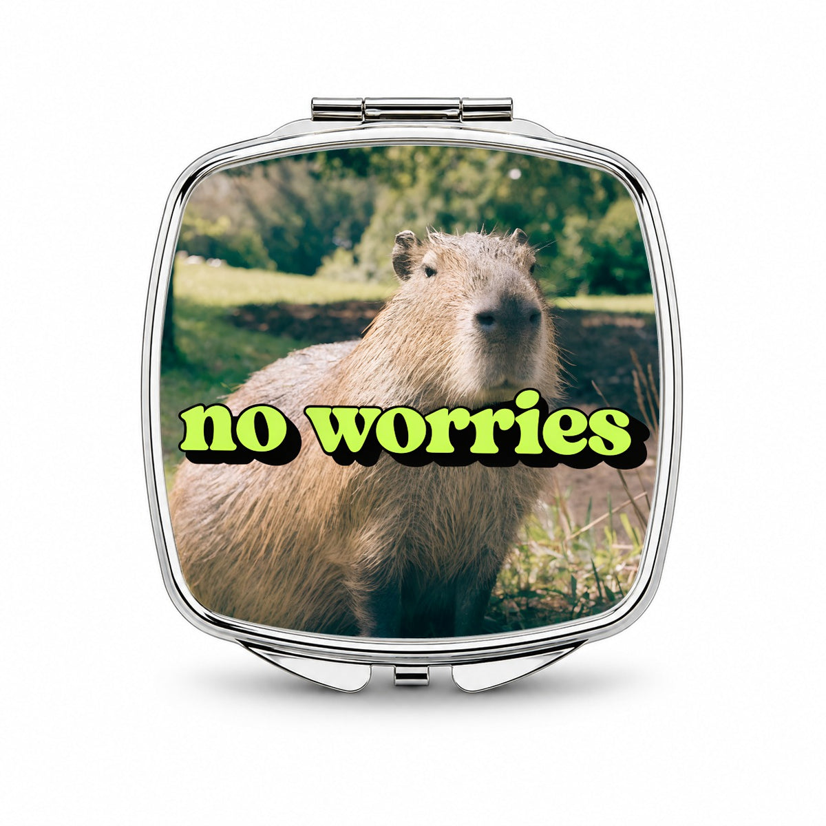 No Worries Capybara Funny Small Travel Purse Handbag Pocket Makeup Compact Mirror