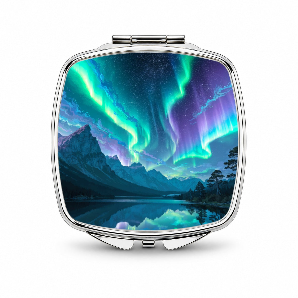 Northern Lights Mountain Lake Small Travel Purse Handbag Pocket Makeup Compact Mirror