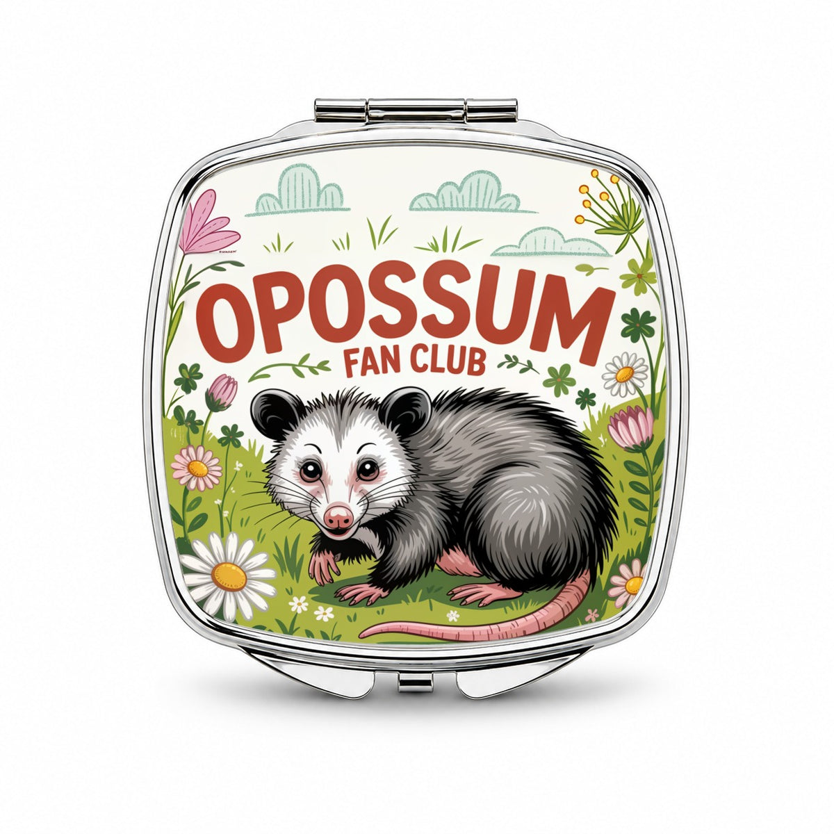 Opossum Fan Club In Flowers Small Travel Purse Handbag Pocket Makeup Compact Mirror