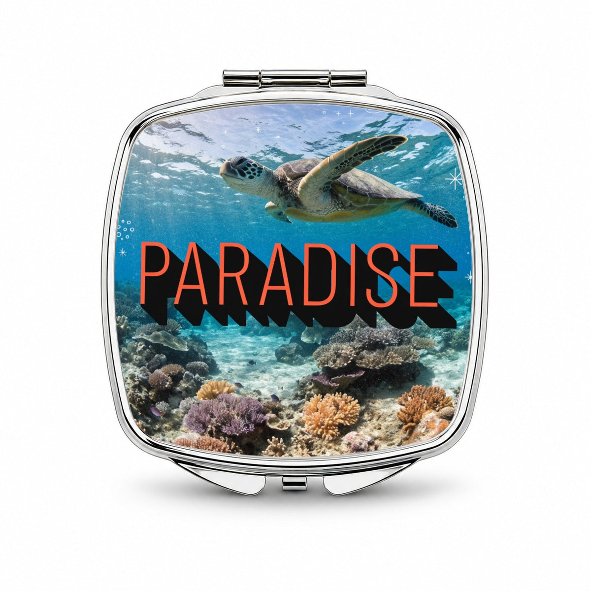 Paradise Ocean Swimming Turtle Small Travel Purse Handbag Pocket Makeup Compact Mirror