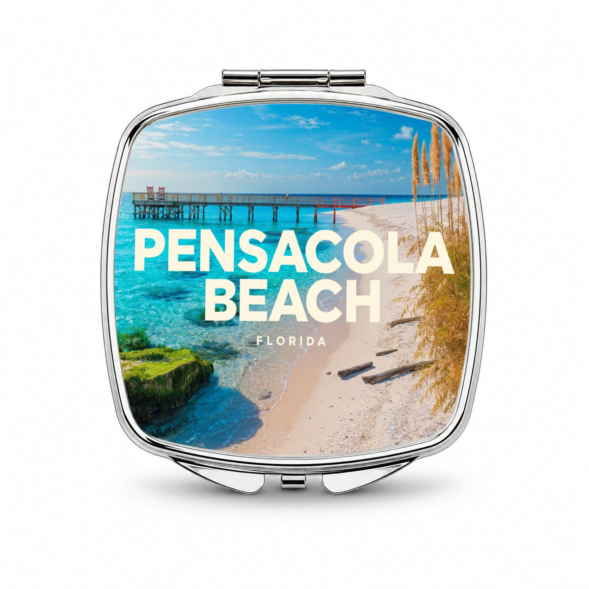 Pensacola Beach Florida Travel Small Travel Purse Handbag Pocket Makeup Compact Mirror
