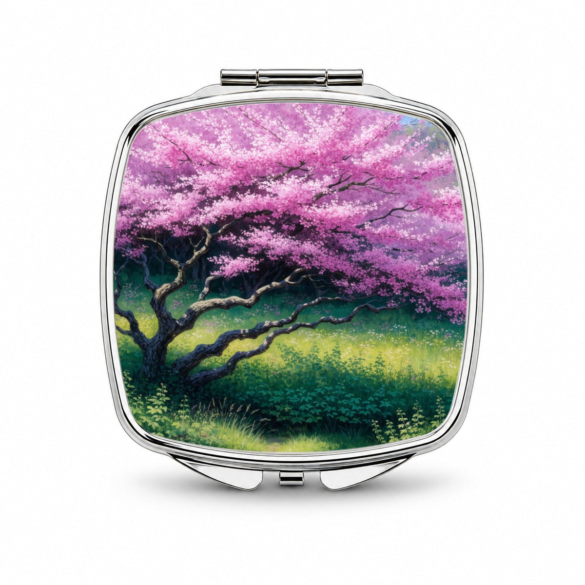 Pink Redbud Spring Tree Small Travel Purse Handbag Pocket Makeup Compact Mirror