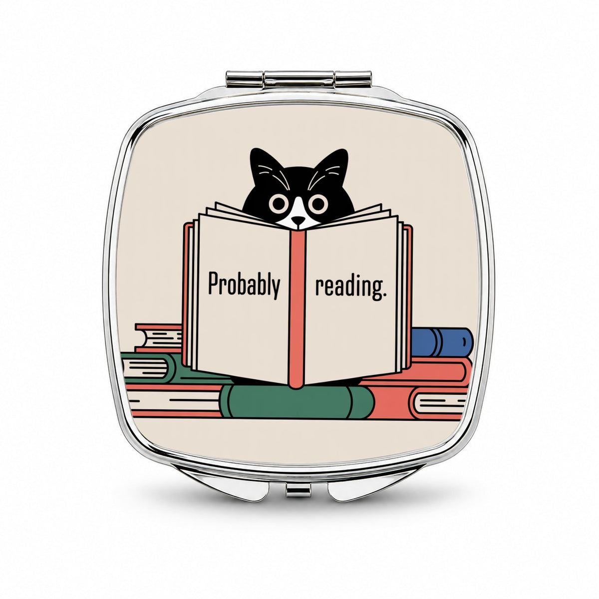 Probably Reading Cat Small Travel Purse Handbag Pocket Makeup Compact Mirror