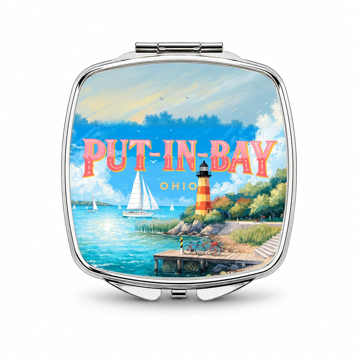 Put-in-Bay Ohio Travel Small Travel Purse Handbag Pocket Makeup Compact Mirror