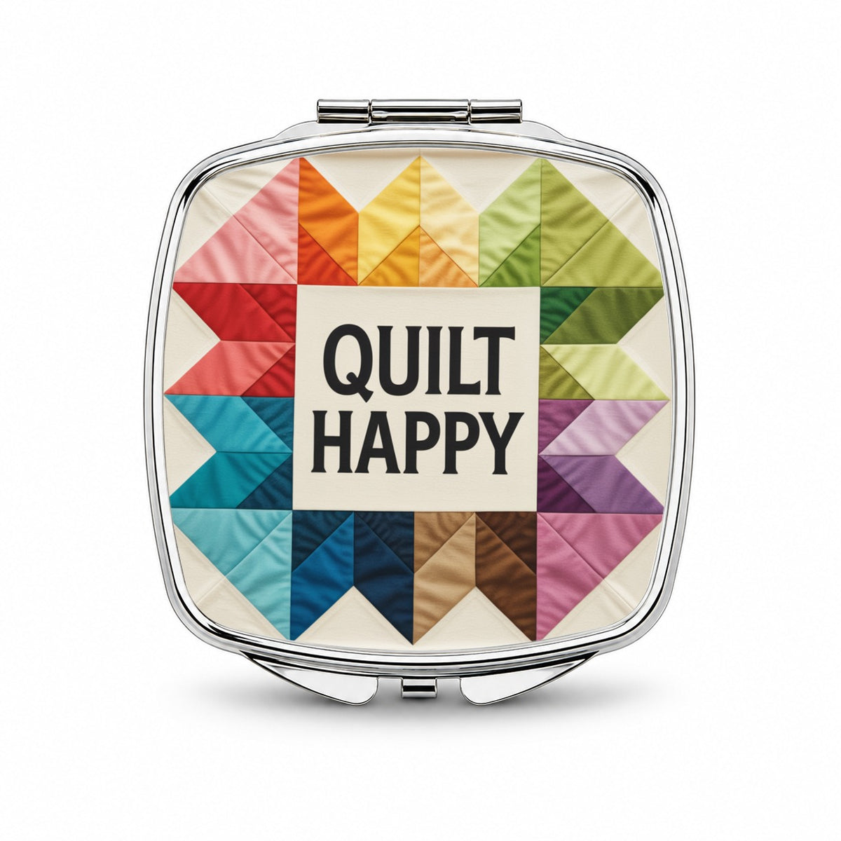 Quilt Happy Colorful Quilting Small Travel Purse Handbag Pocket Makeup Compact Mirror