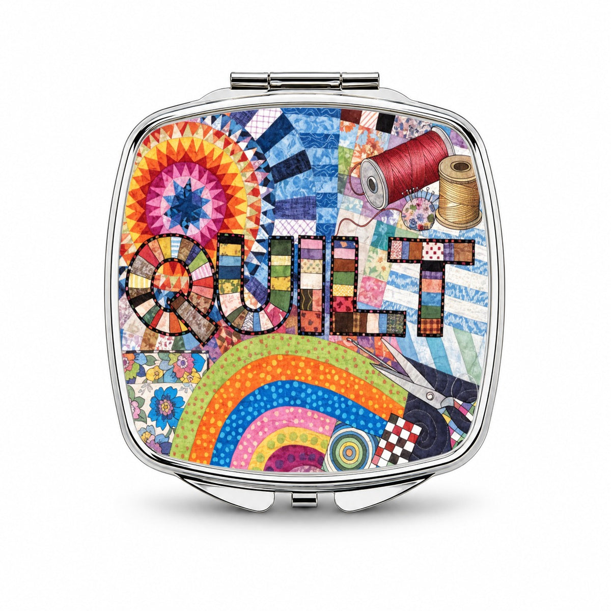 Quilt Quilting Quilter Sewing Colorful Small Travel Purse Handbag Pocket Makeup Compact Mirror