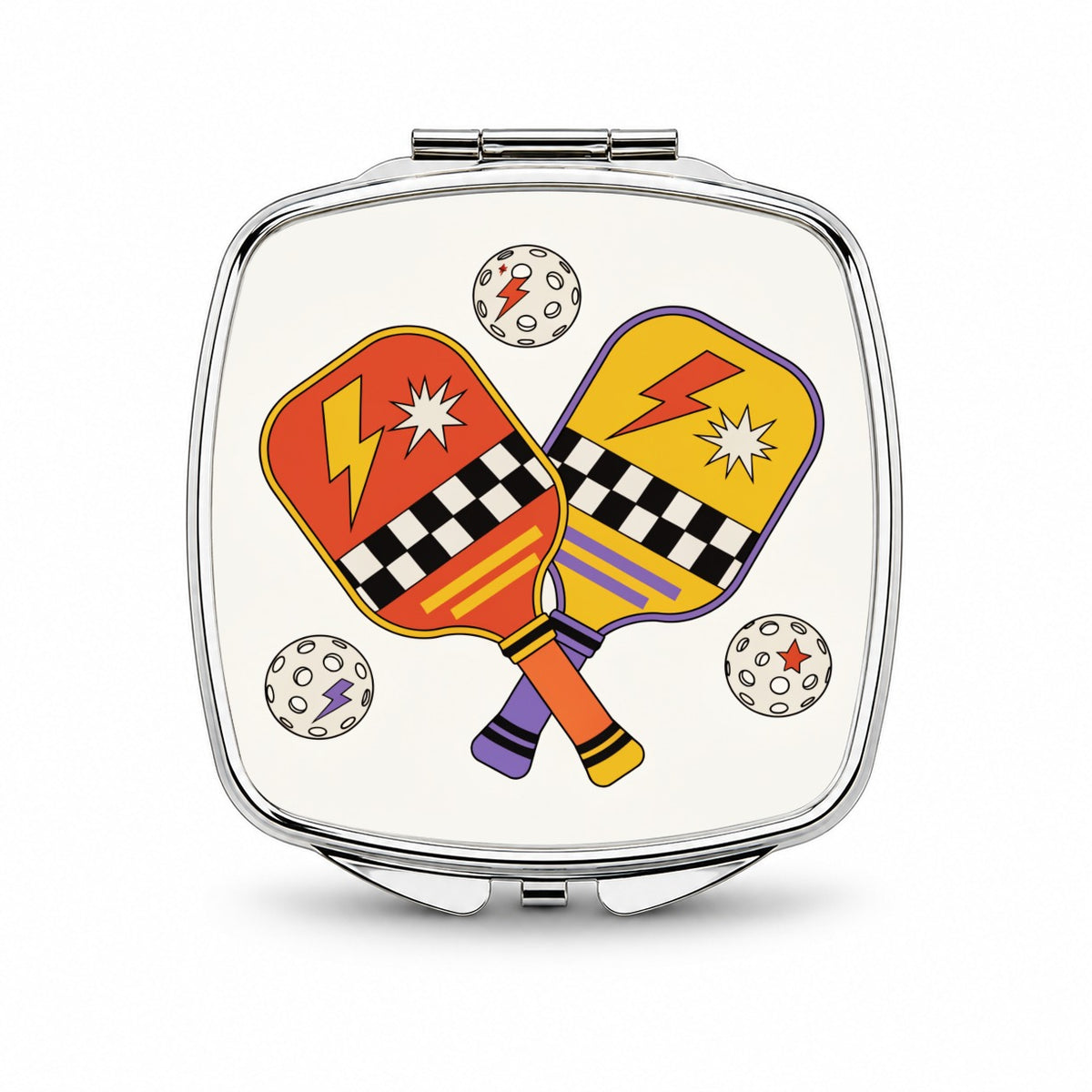 Retro Pickleball Paddles Balls Small Travel Purse Handbag Pocket Makeup Compact Mirror
