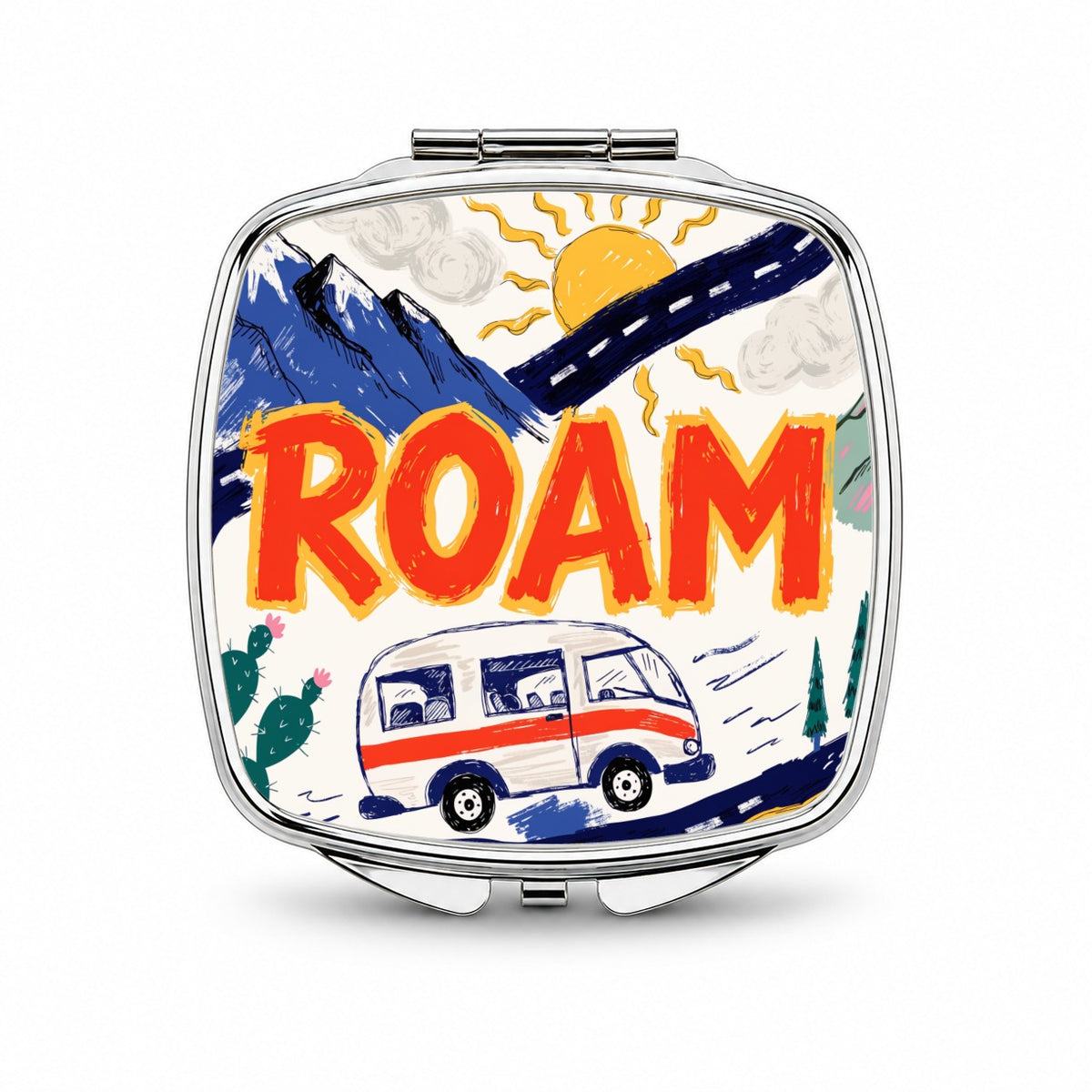Roam Retro Camper Small Travel Purse Handbag Pocket Makeup Compact Mirror