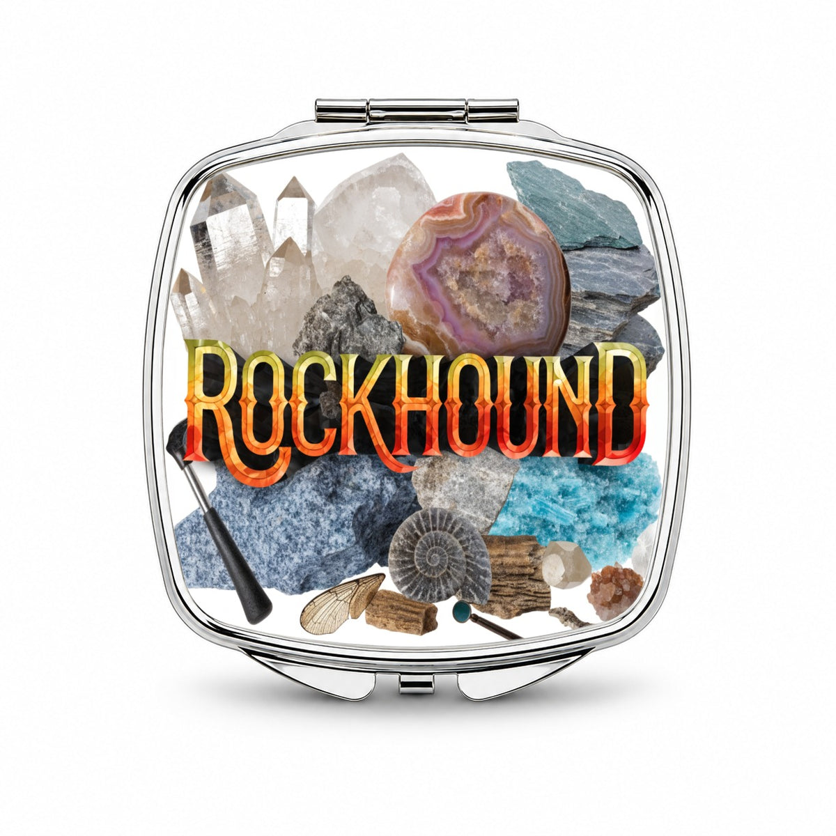 Rockhound Rocks Geodes Small Travel Purse Handbag Pocket Makeup Compact Mirror