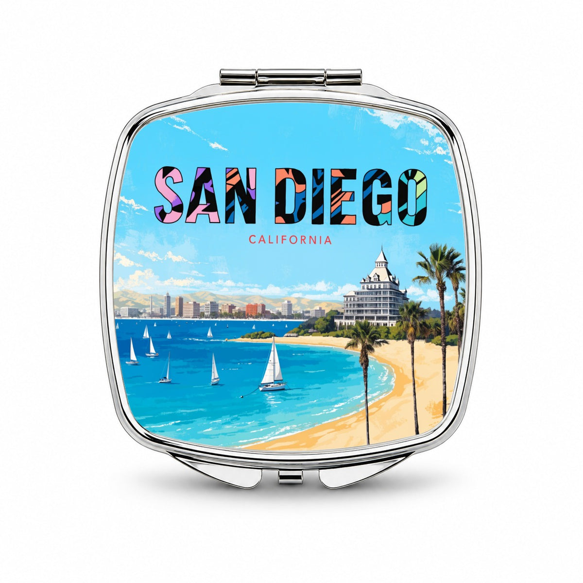 San Diego California Travel Ocean Small Travel Purse Handbag Pocket Makeup Compact Mirror