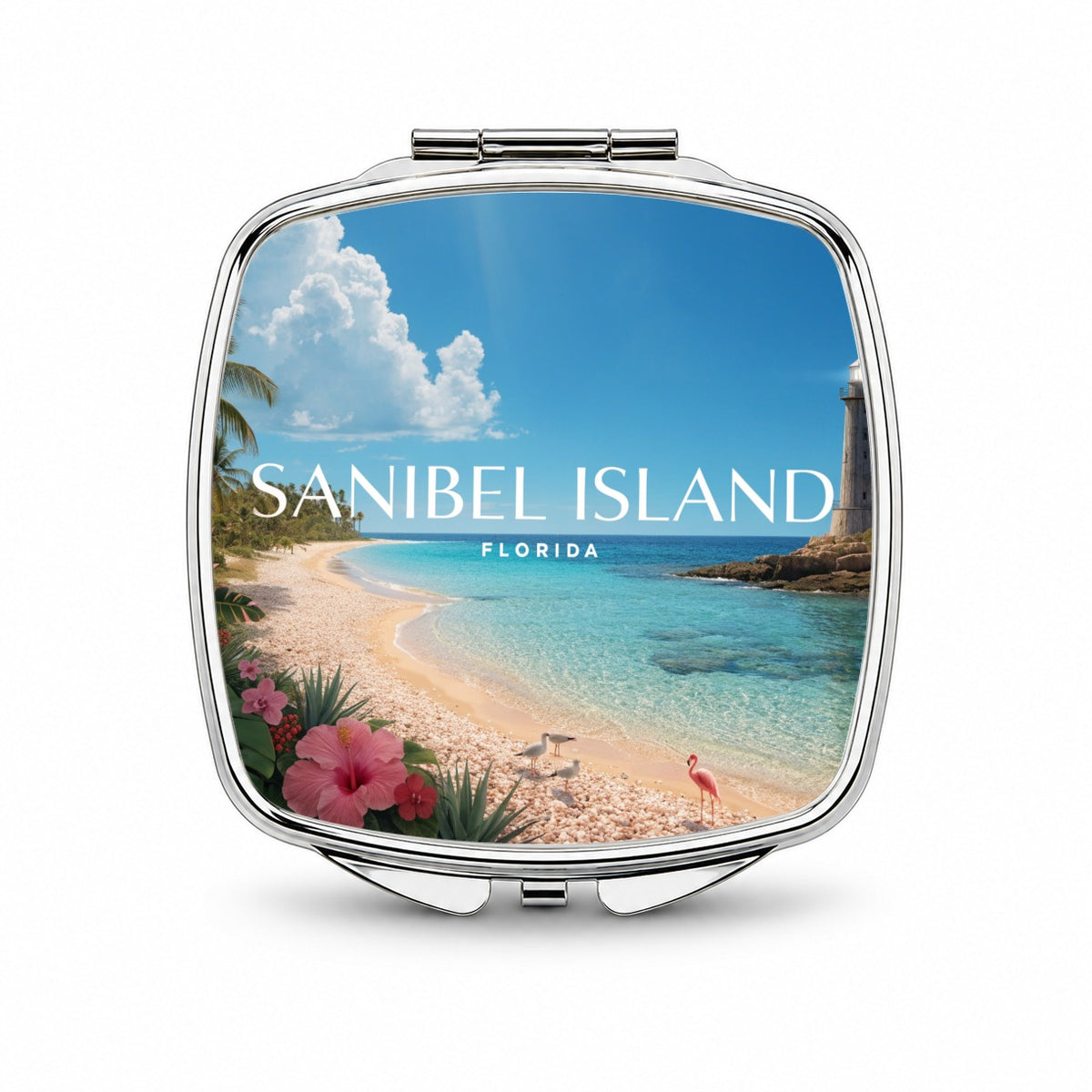 Sanibel Island Florida Travel Small Travel Purse Handbag Pocket Makeup Compact Mirror