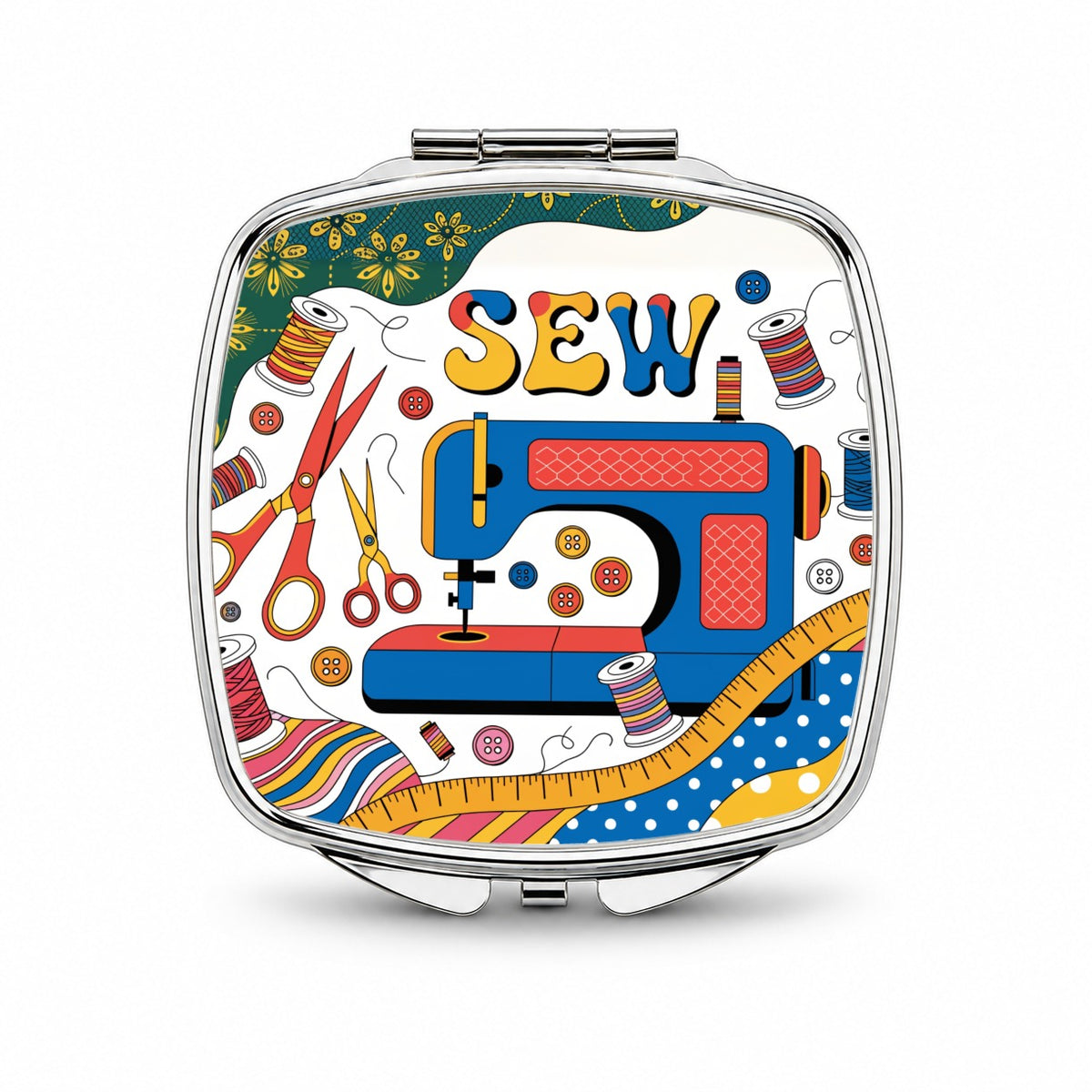 Sew Colorful Sewing Machine Small Travel Purse Handbag Pocket Makeup Compact Mirror