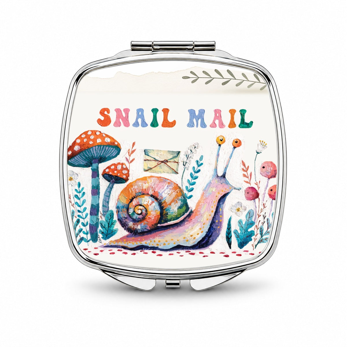 Snail Mail Whimsical Small Travel Purse Handbag Pocket Makeup Compact Mirror