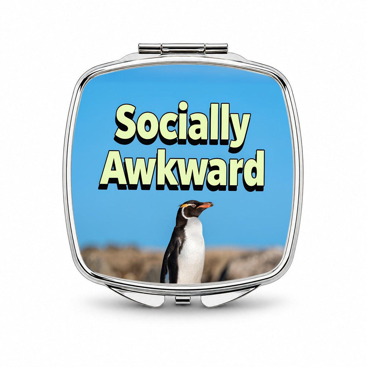 Socially Awkward Penguin Funny Small Travel Purse Handbag Pocket Makeup Compact Mirror