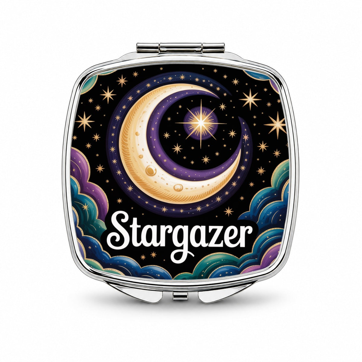 Stargazer Large Crescent Moon Small Travel Purse Handbag Pocket Makeup Compact Mirror