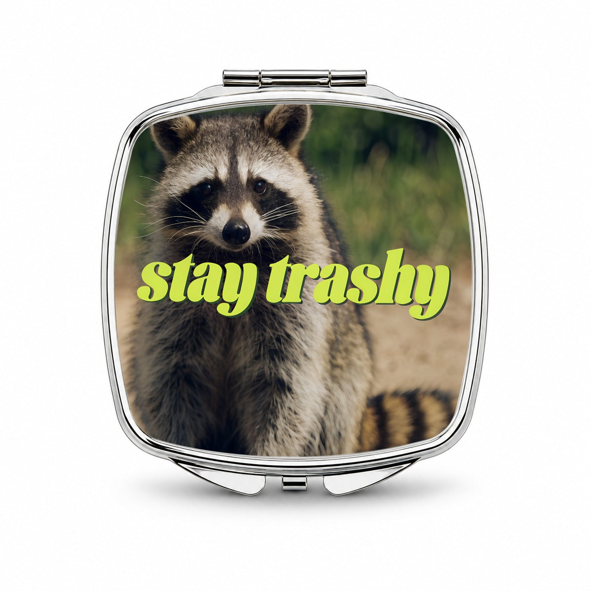 Stay Trashy Raccoon Funny Small Travel Purse Handbag Pocket Makeup Compact Mirror