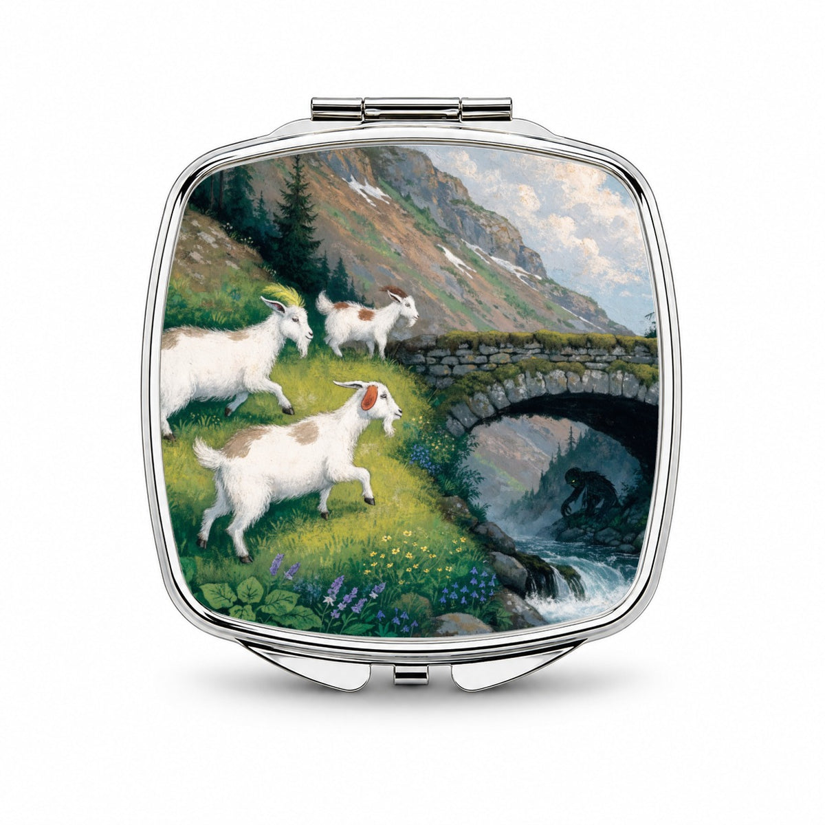 Three Billy Goats Gruff Small Travel Purse Handbag Pocket Makeup Compact Mirror