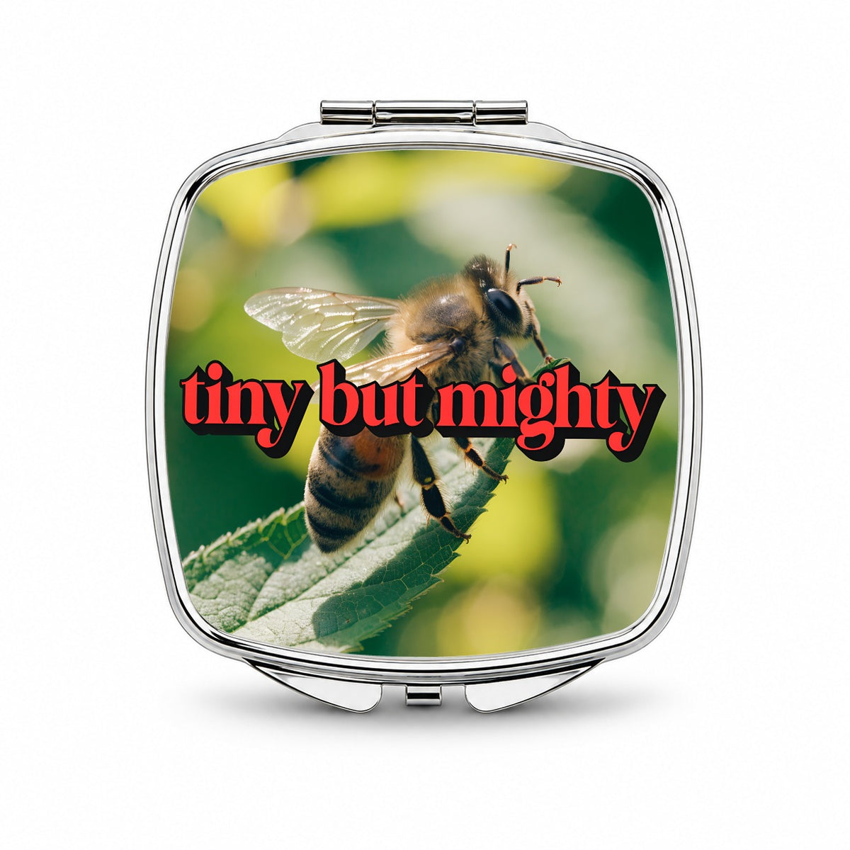 Tiny But Mighty Bee Funny Small Travel Purse Handbag Pocket Makeup Compact Mirror