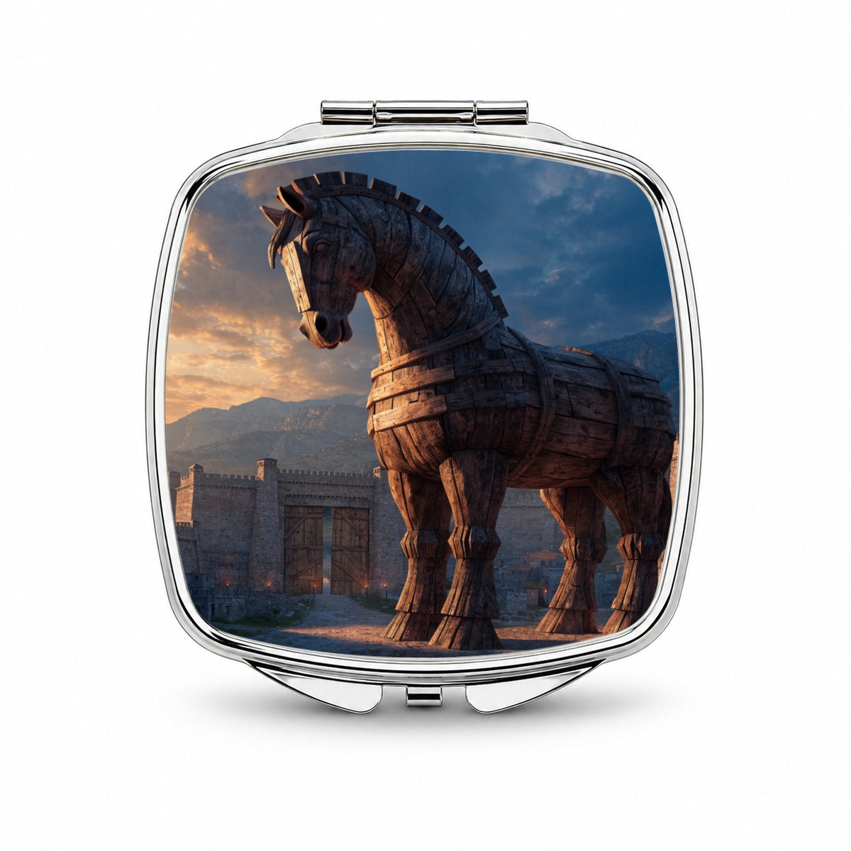 Trojan Horse Ancient Troy Greek Small Travel Purse Handbag Pocket Makeup Compact Mirror