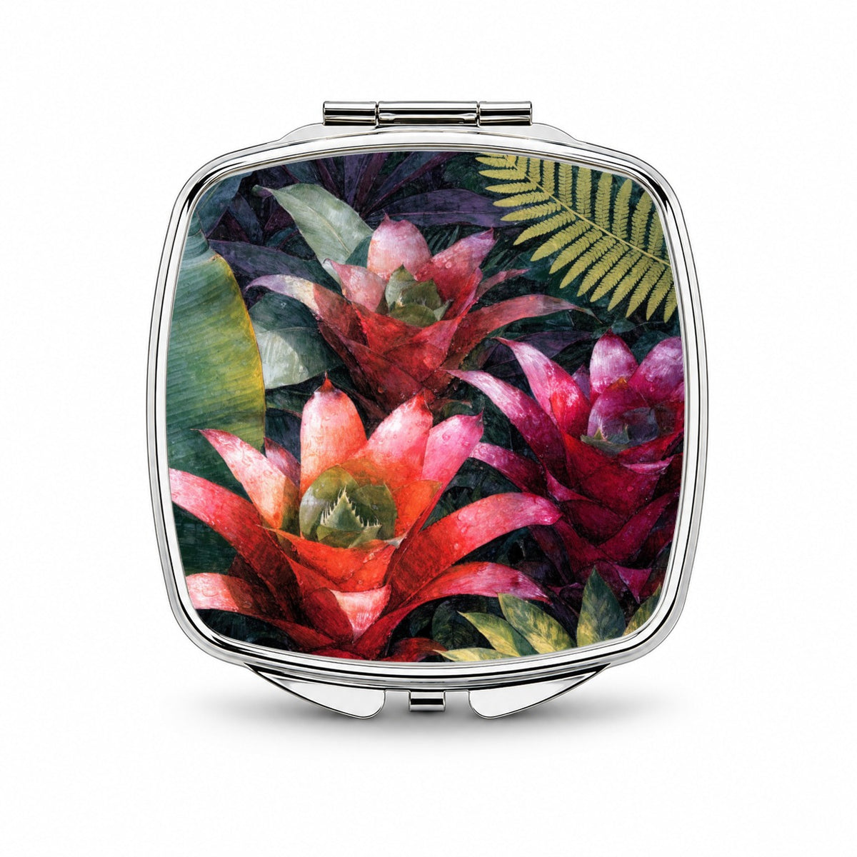 Tropical Bromeliad Garden Small Travel Purse Handbag Pocket Makeup Compact Mirror