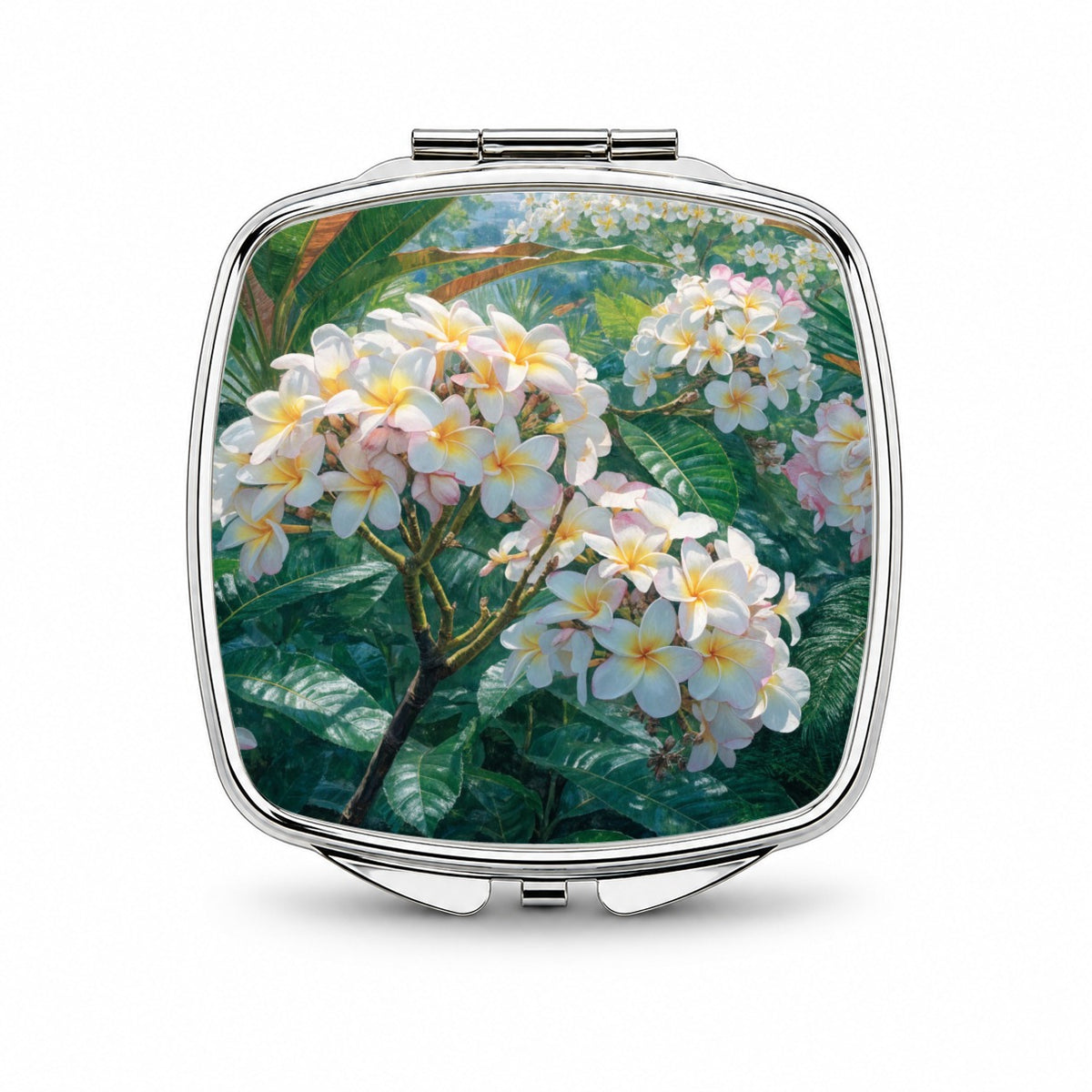 Tropical Frangipani Flowers Small Travel Purse Handbag Pocket Makeup Compact Mirror