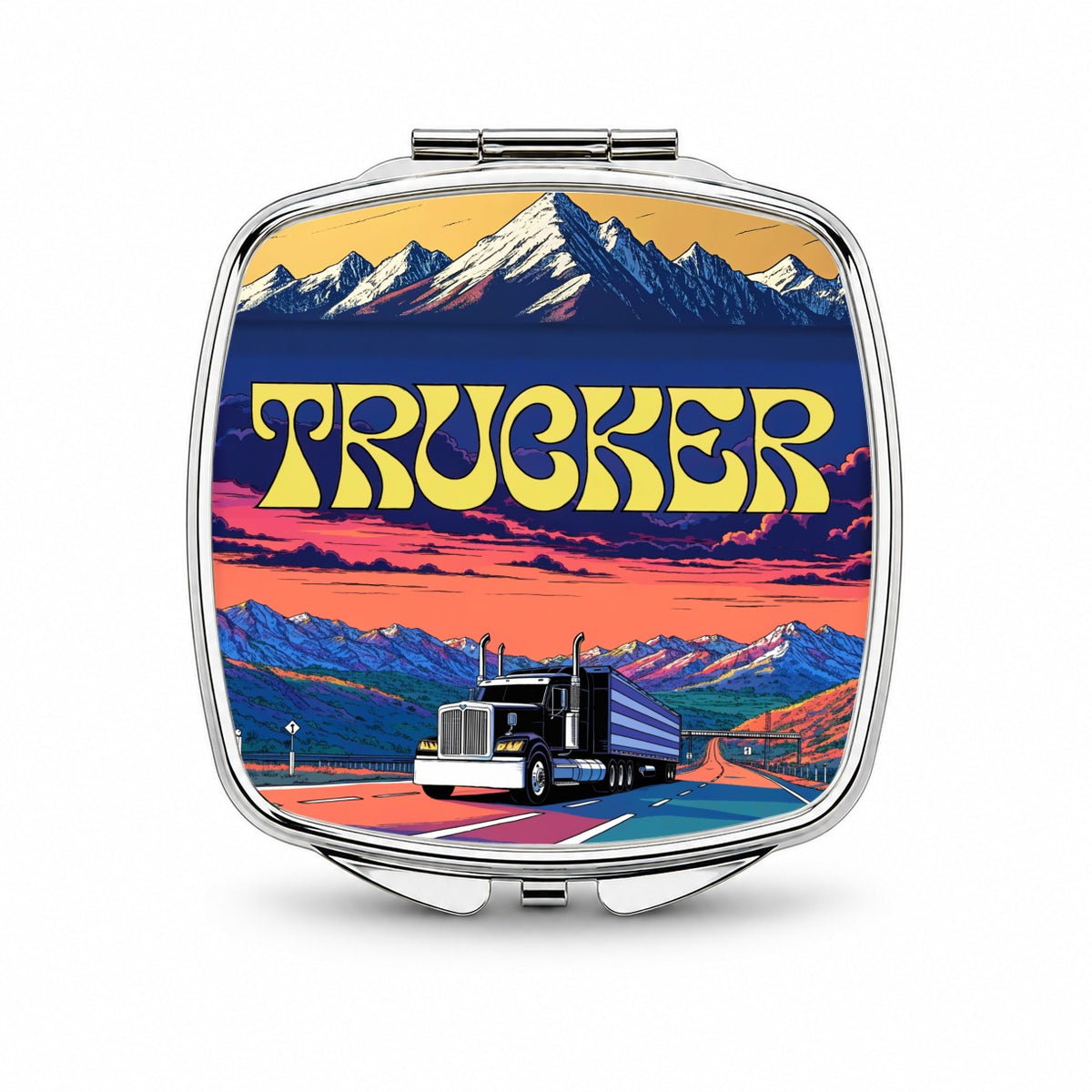 Trucker Semi Truck Driver Small Travel Purse Handbag Pocket Makeup Compact Mirror