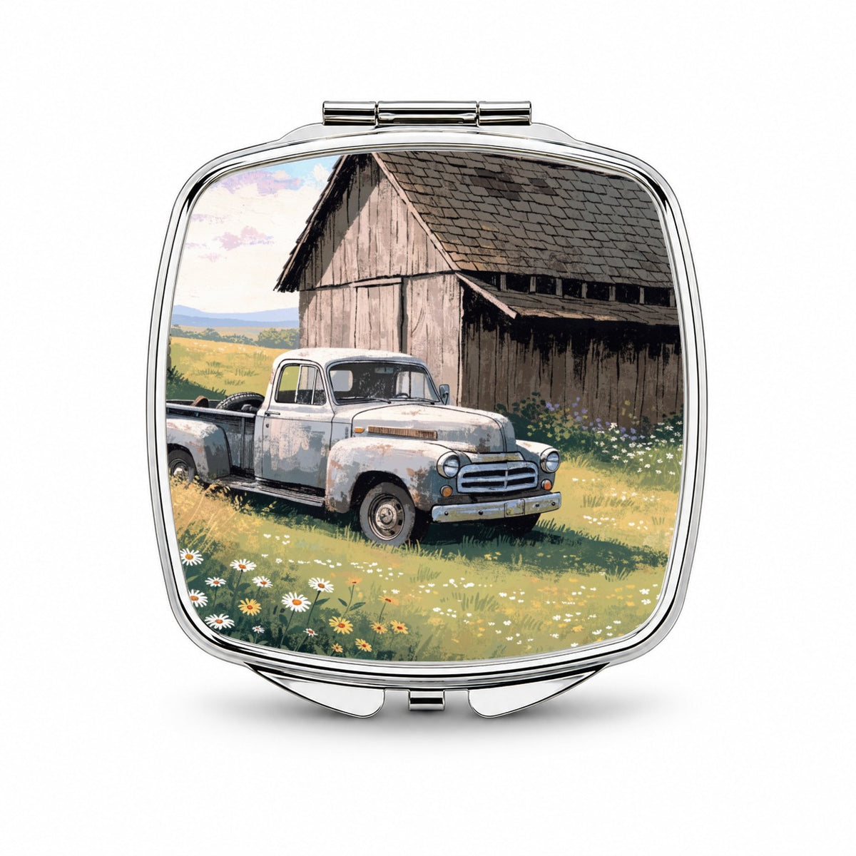 Vintage Farm Truck Rustic Barn Small Travel Purse Handbag Pocket Makeup Compact Mirror