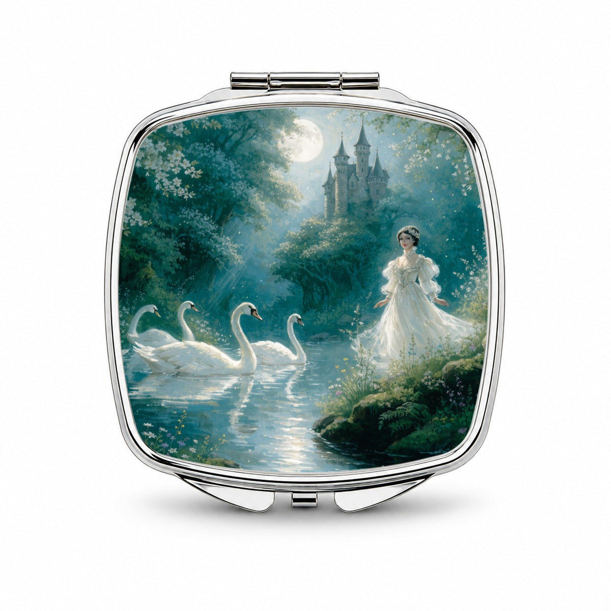 Wild Swans Fairy Tale Small Travel Purse Handbag Pocket Makeup Compact Mirror