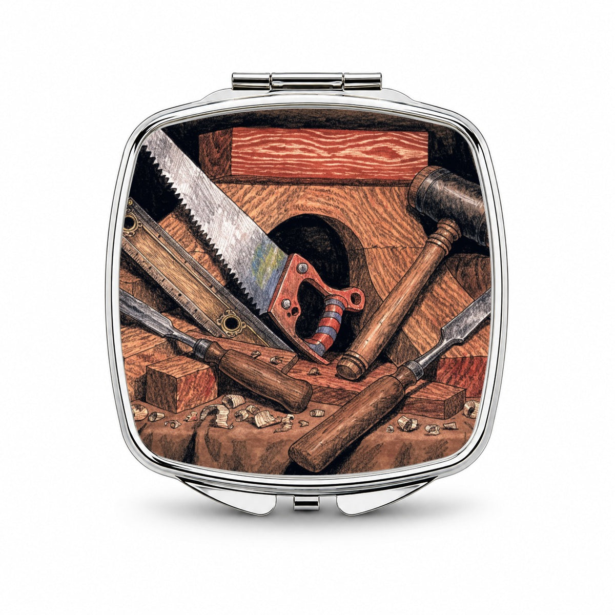 Woodworking Tools Workshop Small Travel Purse Handbag Pocket Makeup Compact Mirror
