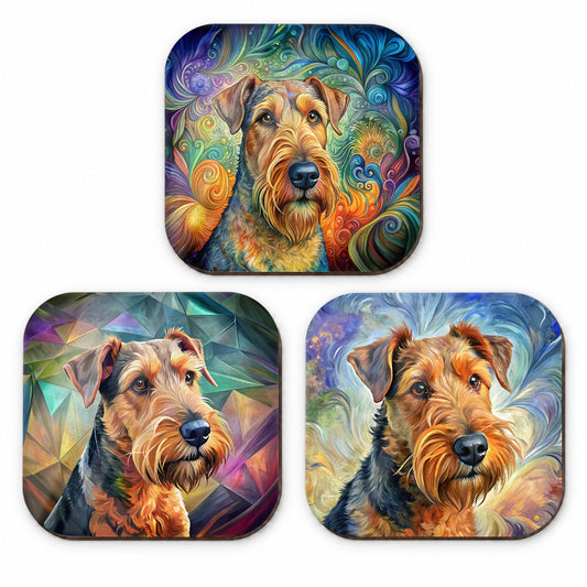 Airedale Terrier Dog French Art Fridge Magnet Set